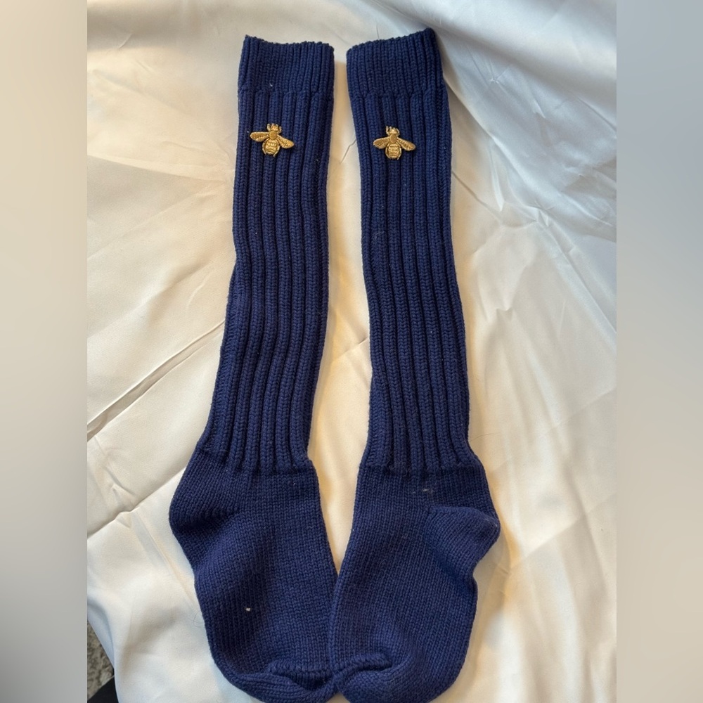 Gucci Metallic Bee Motif Stretch Wool Socks In Blue